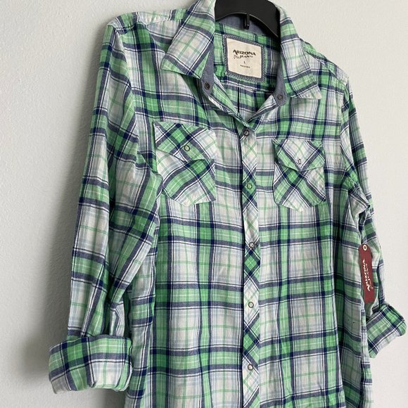 NWT - Arizona Jeans - Long-Sleeved Button Down Plaid Shirt - Large - Picture 11 of 14